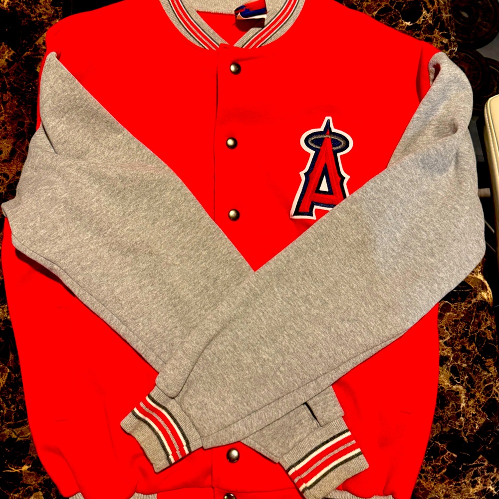 Genuine merchandise by mlb Angels red and gray bomber vintage jacket men’s Med